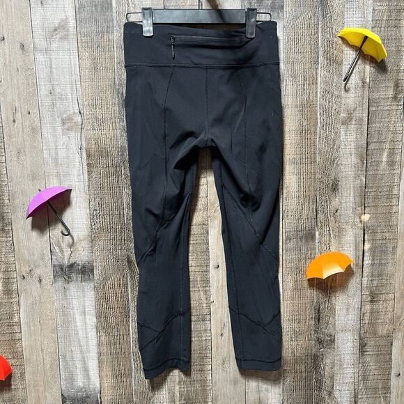 Lululemon Pace Rival Crop 4 Run Pockets Inspire Solid Black Luxtreme - Picture 9 of 10